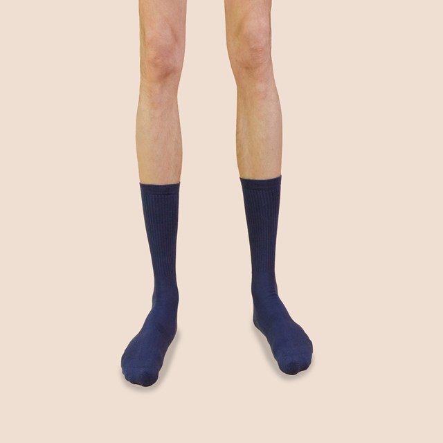 Chaussettes de tennis unies hautes en coton biologique pour hommes bleu acier