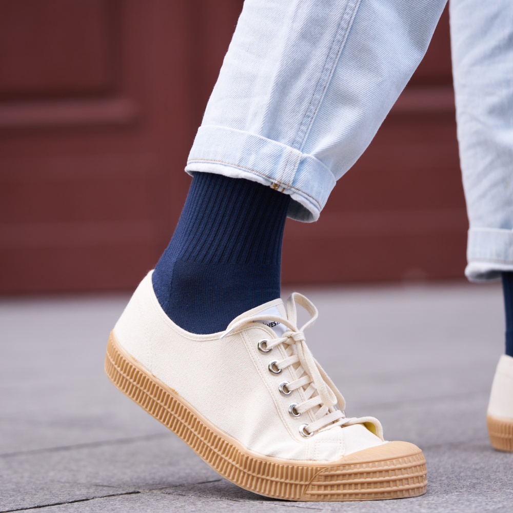 Chaussettes de tennis unies hautes en coton biologique pour hommes bleu acier