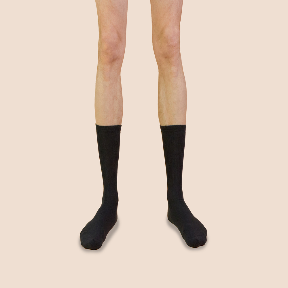Chaussettes de tennis unies hautes en coton biologique pour hommes noir