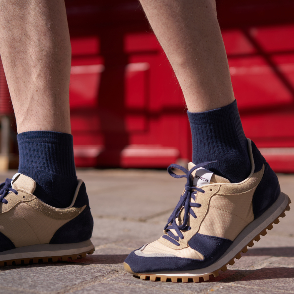 Chaussettes de tennis unies basses en coton biologique pour hommes bleu acier