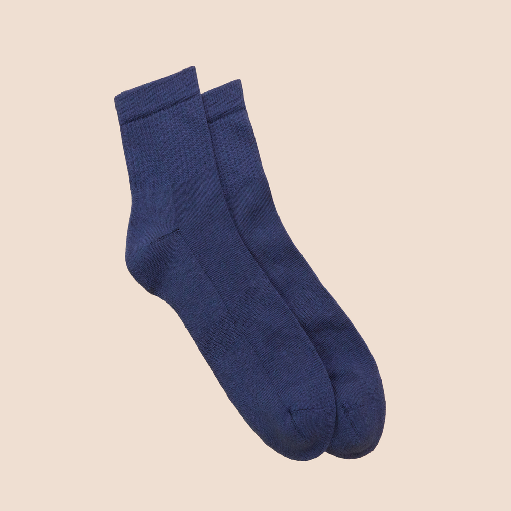 Chaussettes de tennis unies basses en coton biologique pour hommes bleu acier
