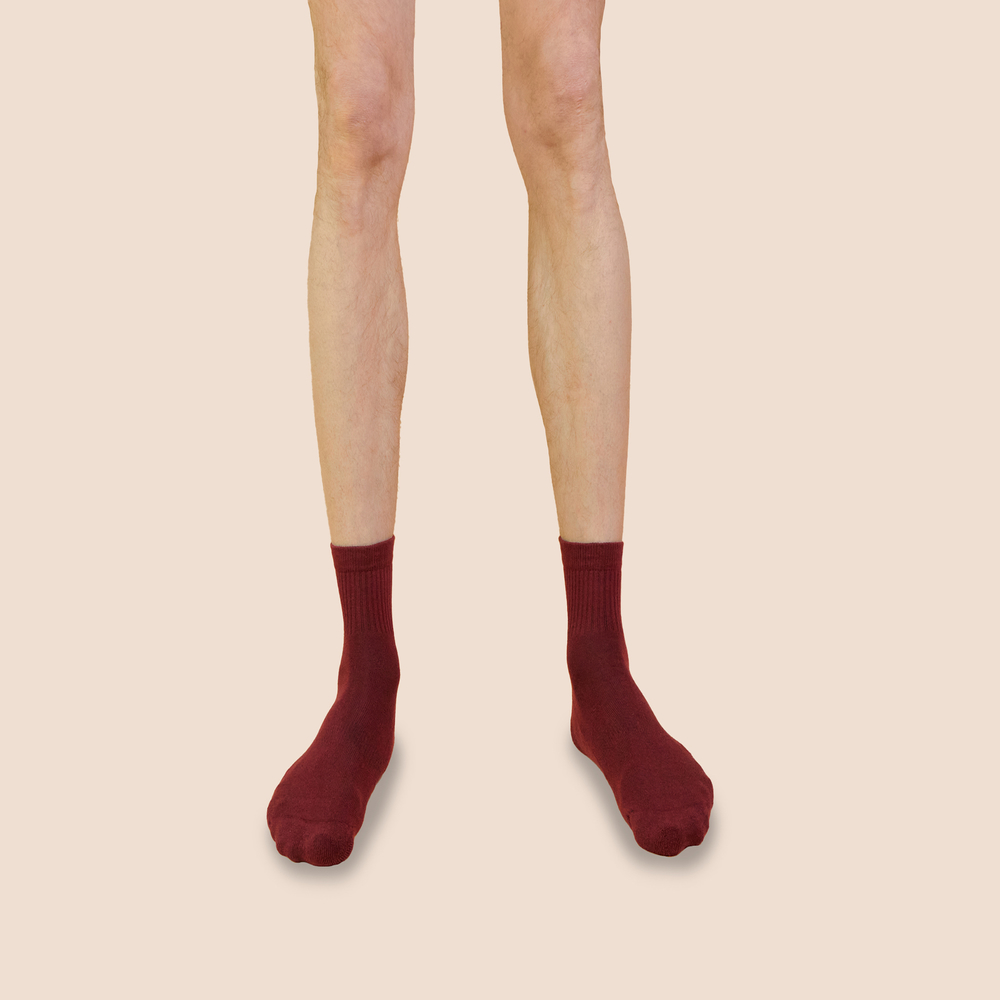 Chaussettes de tennis unies basses en coton biologique pour hommes bordeaux foncé
