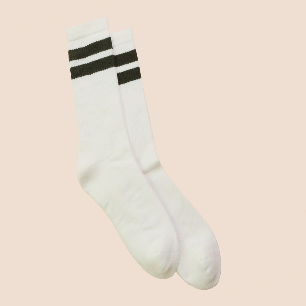 Chaussettes de tennis hautes à rayures en coton biologique pour hommes écru - kaki