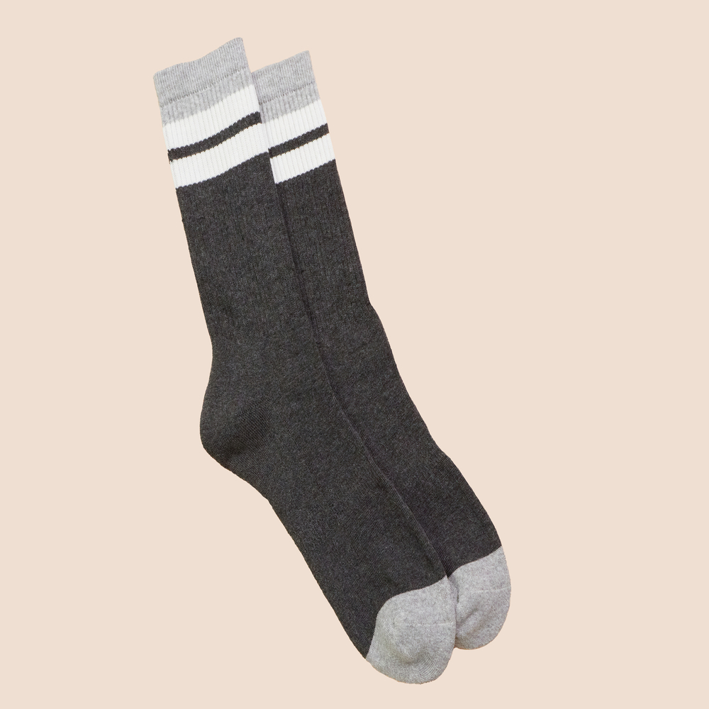 Chaussettes de tennis rétro hautes en coton biologique pour hommes gris anthracite - gris clair
