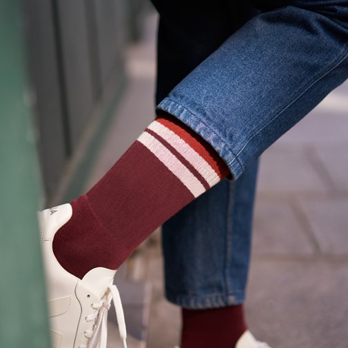 Chaussettes en coton bio rétro hautes bordeaux - rouille