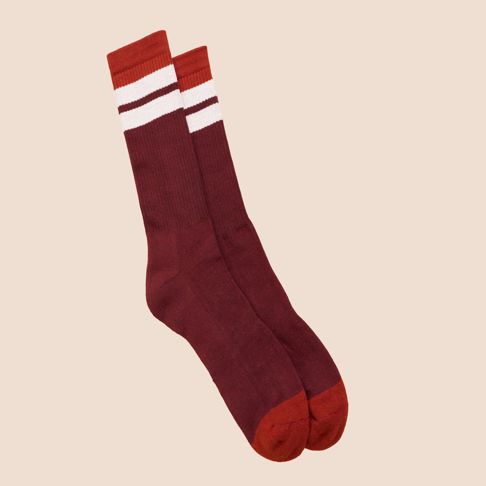 Chaussettes de tennis rétro hautes en coton biologique pour hommes bordeaux - rouille