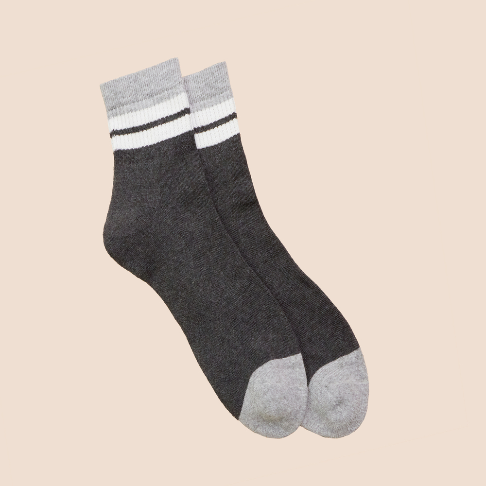 Chaussettes de tennis rétro basses en coton biologique pour hommes gris anthracite - gris clair