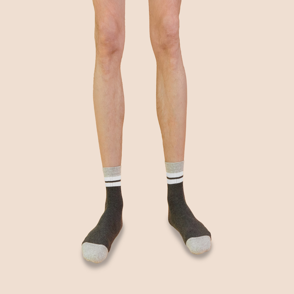 Chaussettes de tennis rétro basses en coton biologique pour hommes gris anthracite - gris clair