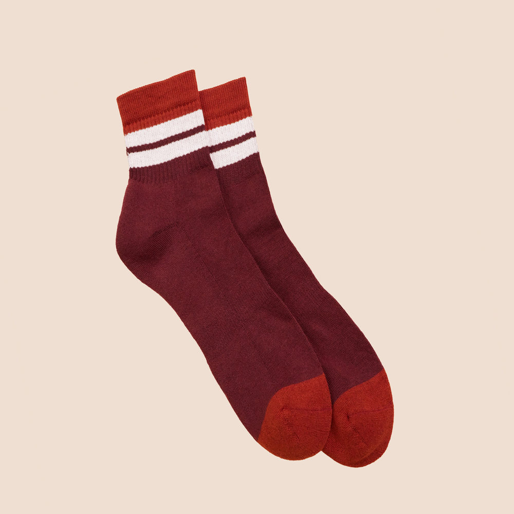 Chaussettes de tennis rétro basses en coton biologique pour hommes bordeaux - rouille