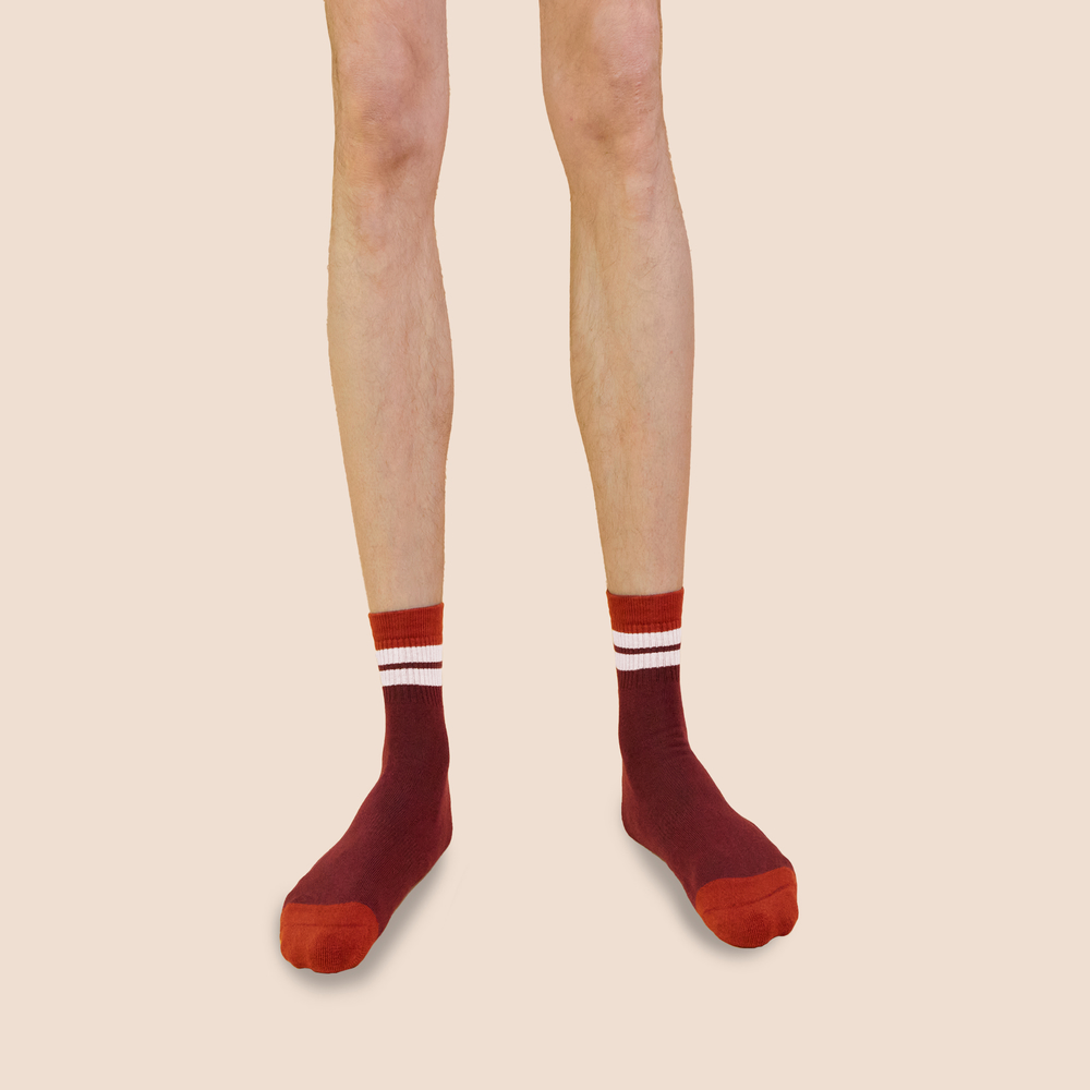 Chaussettes de tennis rétro basses en coton biologique pour hommes bordeaux - rouille
