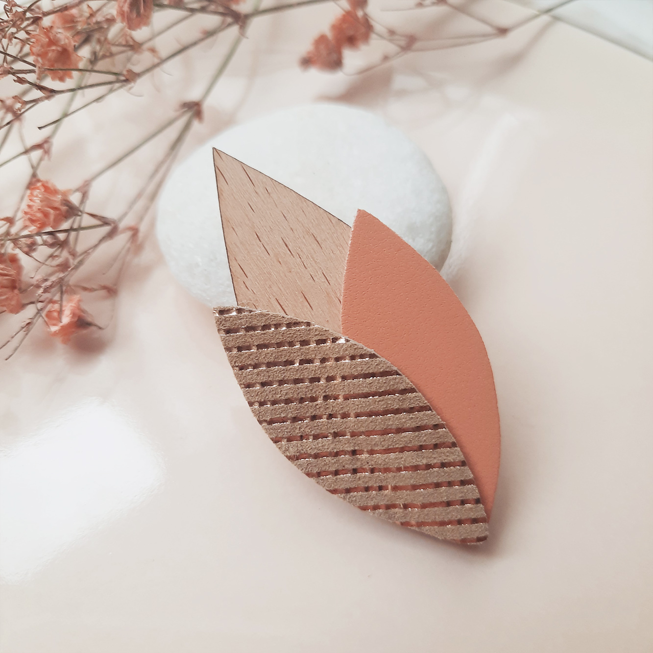 Broche en bois TULIPE Melon 5
