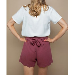 Short festonné taille haute, ceinture à nouer, coton biologique