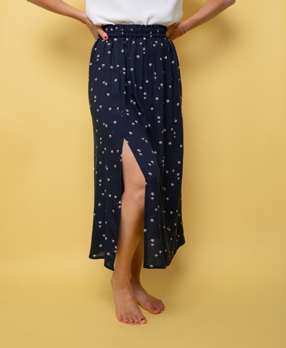 Jupe midi fendue imprimé bleu nuit  100% Viscose EcoVero