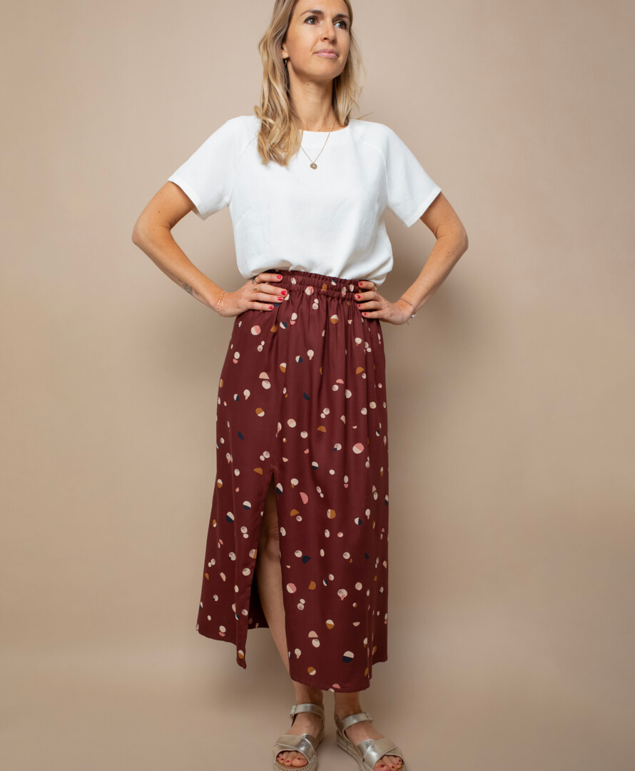 Jupe midi fendue imprimé rouille 100% Viscose EcoVero