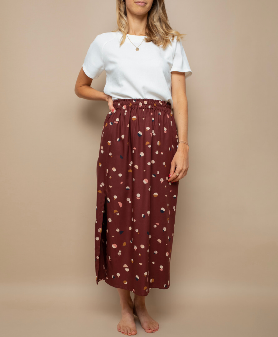 Jupe midi fendue imprimé rouille 100% Viscose EcoVero