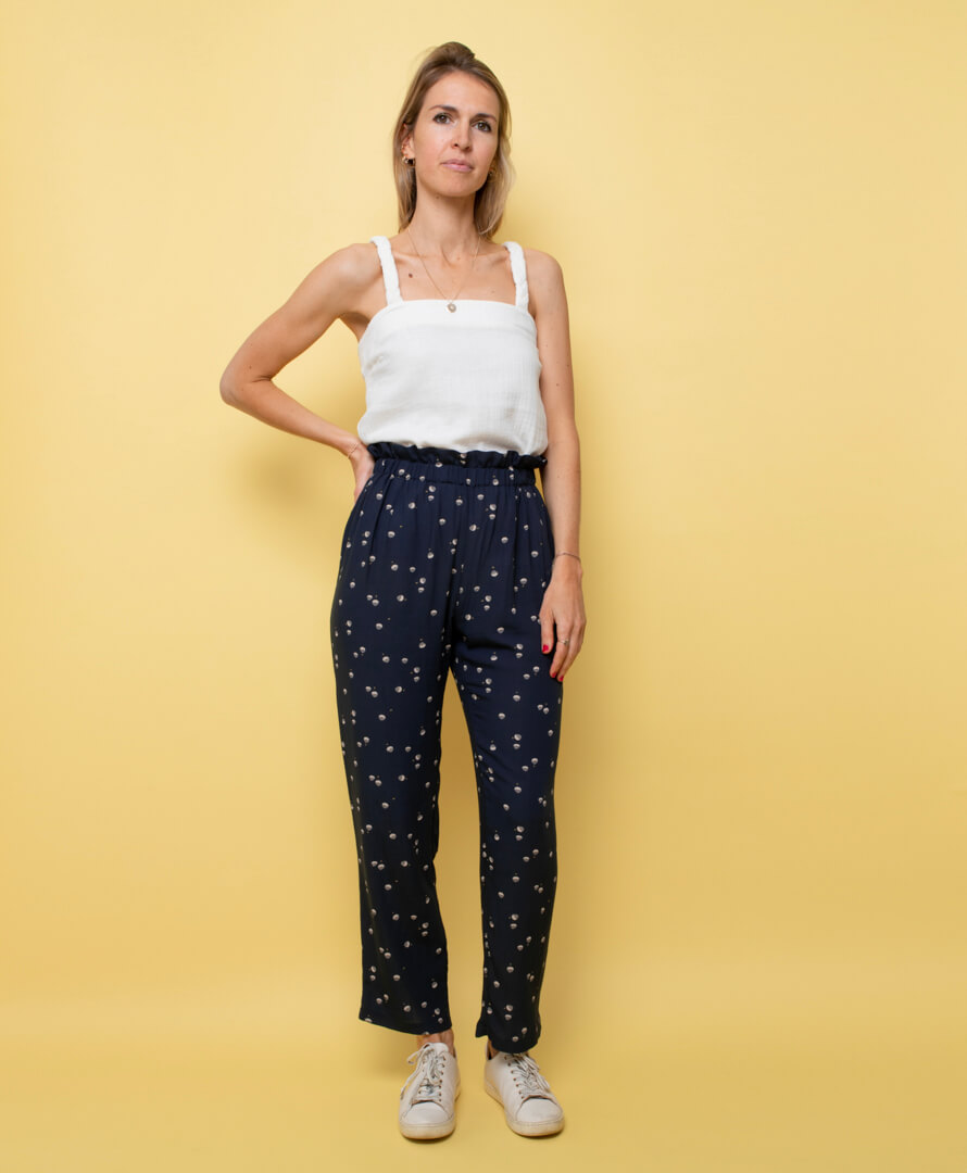 Pantalon fluide taille élastique imprimé bleu nuit 100% Viscose EcoVero 3