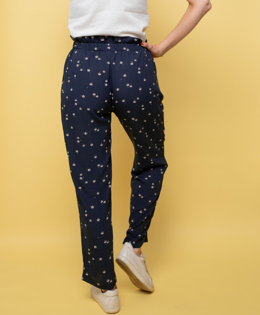 Pantalon fluide taille élastique imprimé bleu nuit 100% Viscose EcoVero
