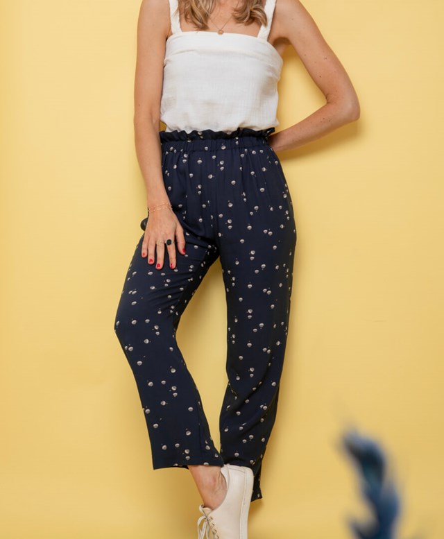 Pantalon fluide taille élastique imprimé bleu nuit 100% Viscose EcoVero 4