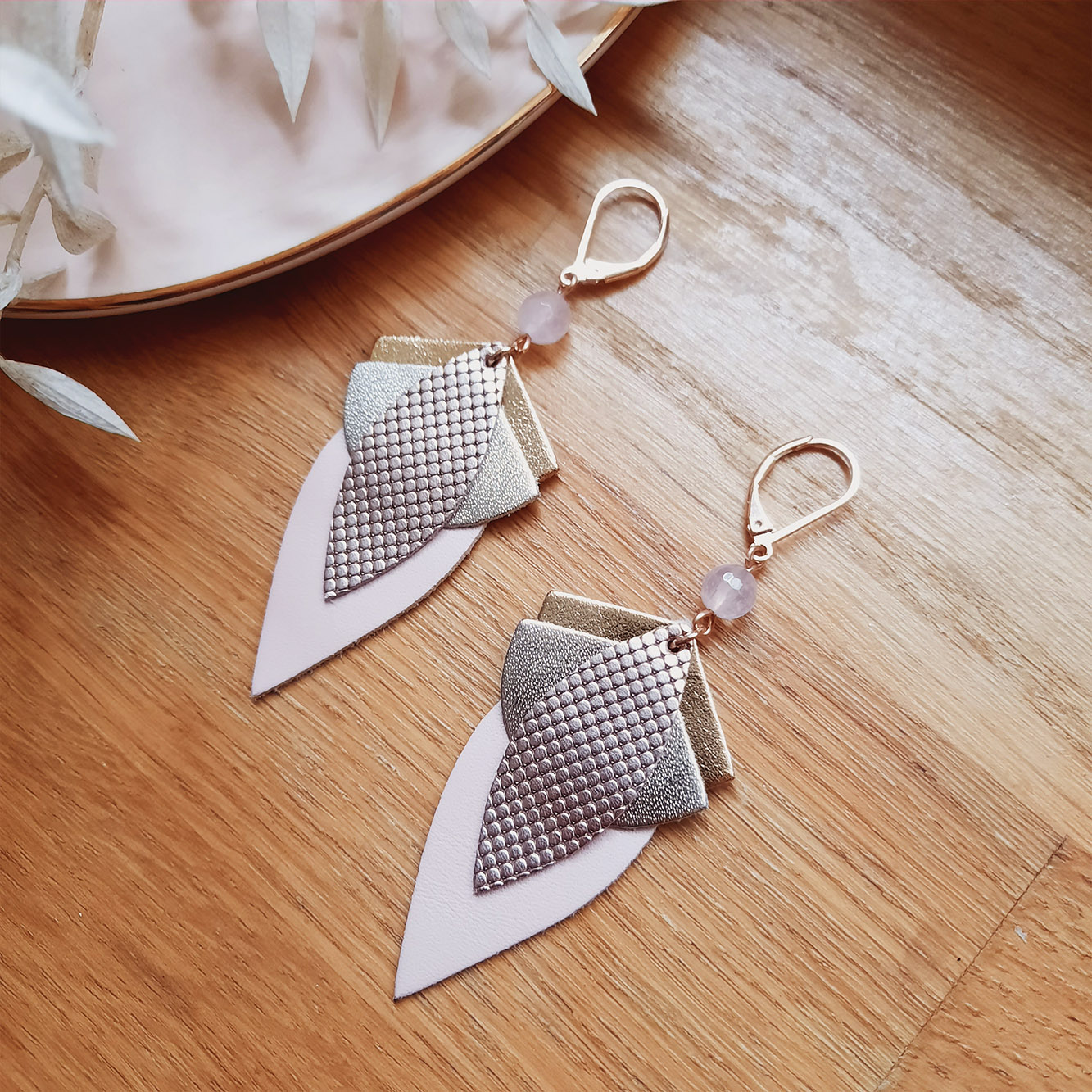 Les Boucles d'oreilles GRAND LOTUS Rose 3