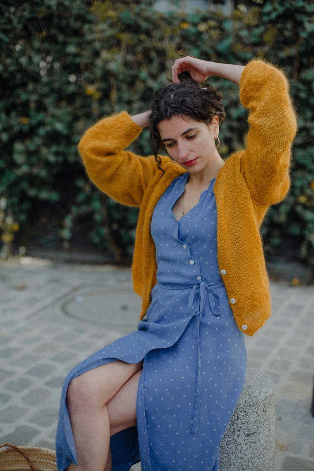 robe portefeuille bleu ciel robe col V robe midi cupro upcyclé made in France