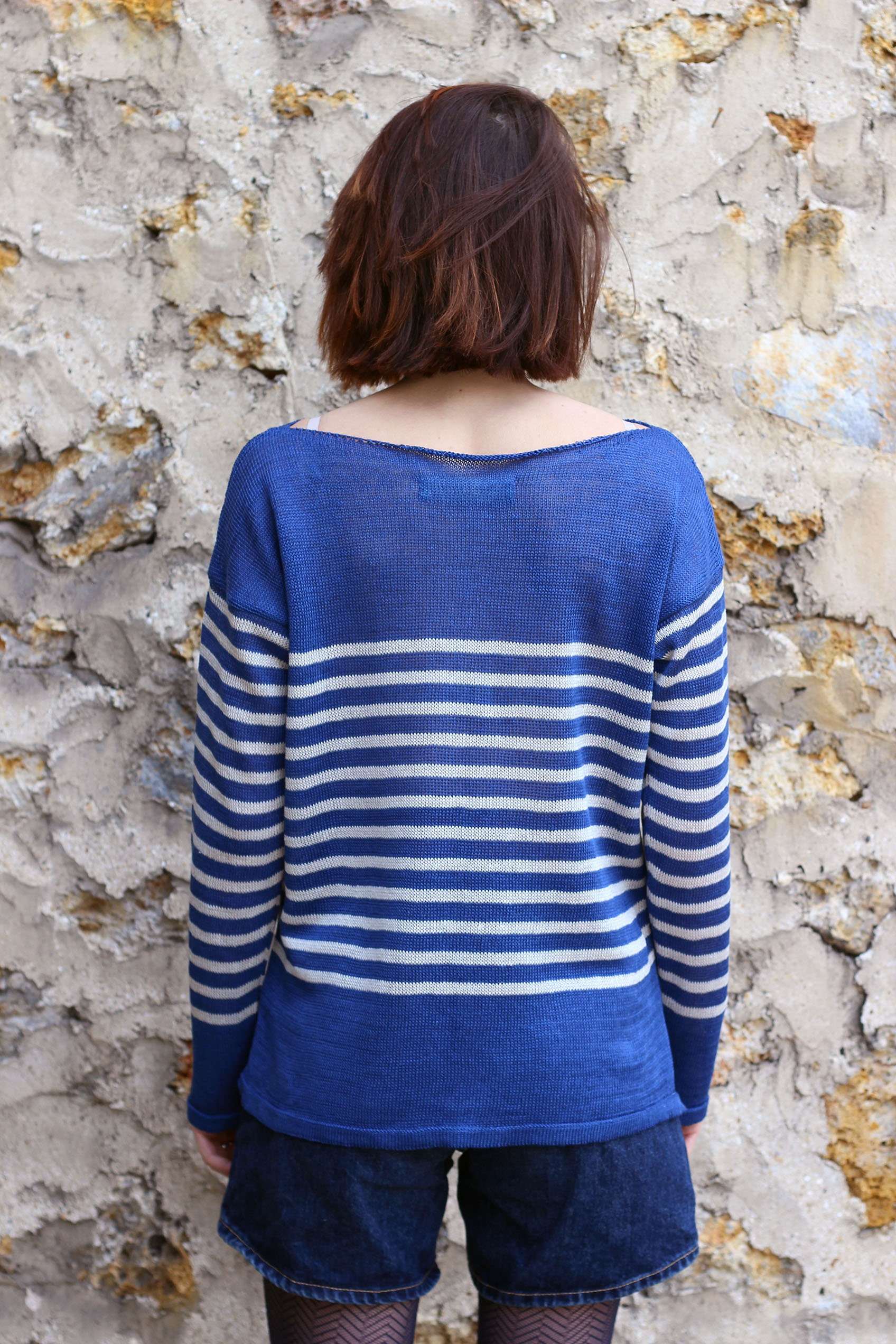 Marinière col bateau 100% lin - BLEU NUIT/LIN 21