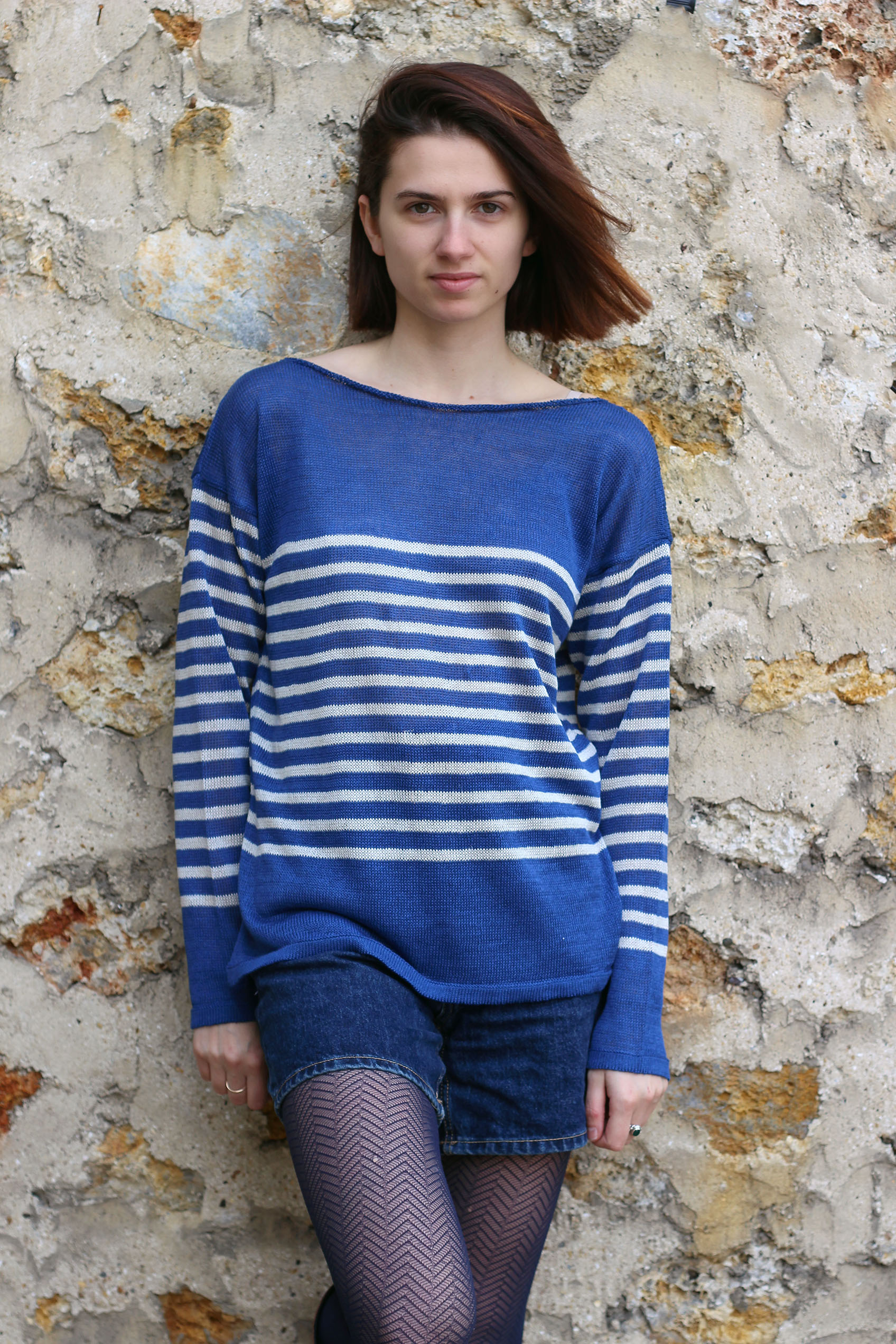 Marinière col bateau 100% lin - BLEU NUIT/LIN 19