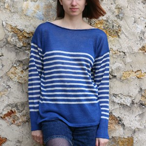 Marinière col bateau 100% lin - BLEU NUIT/LIN