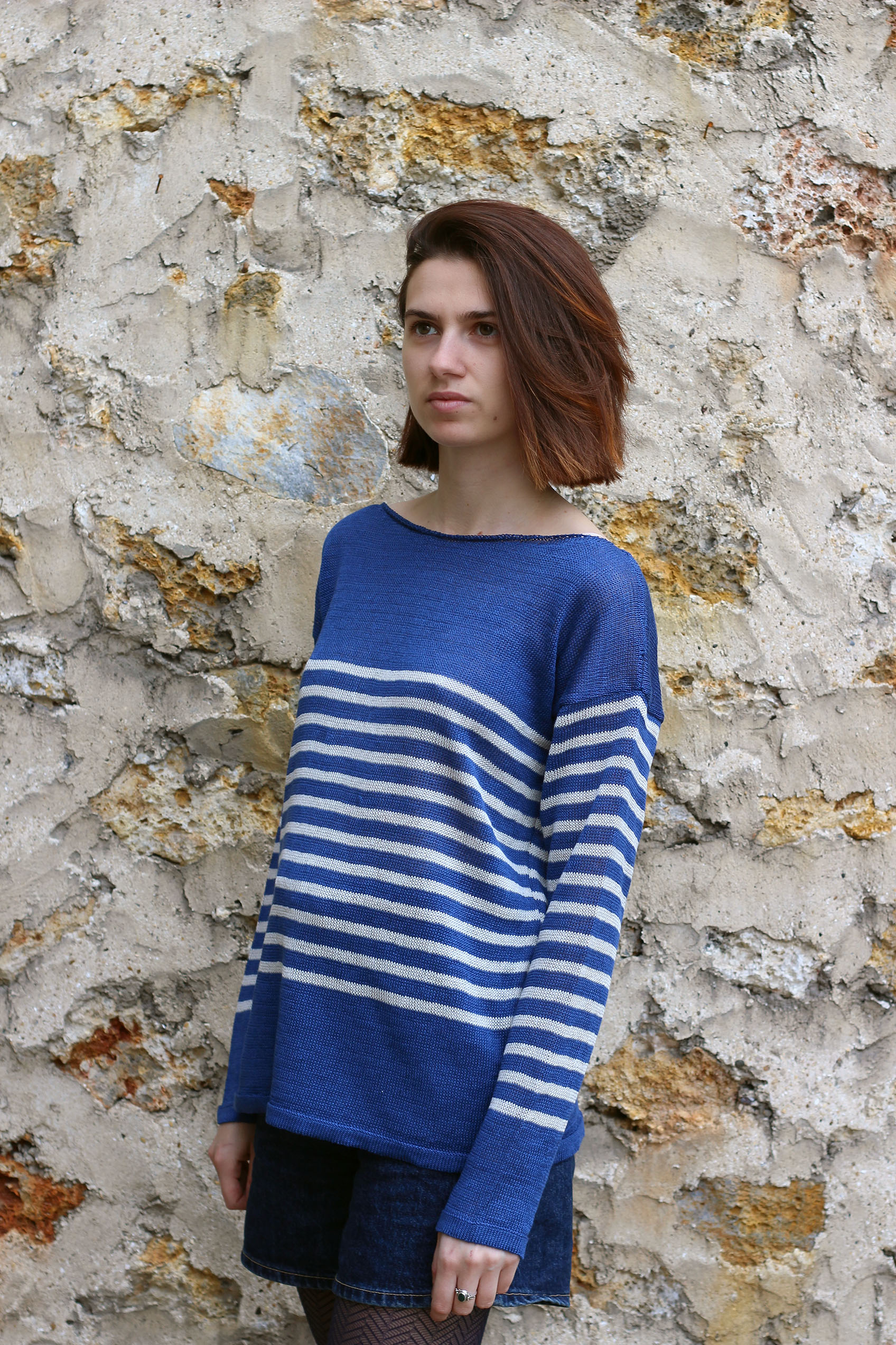 Marinière col bateau 100% lin - BLEU NUIT/LIN 20