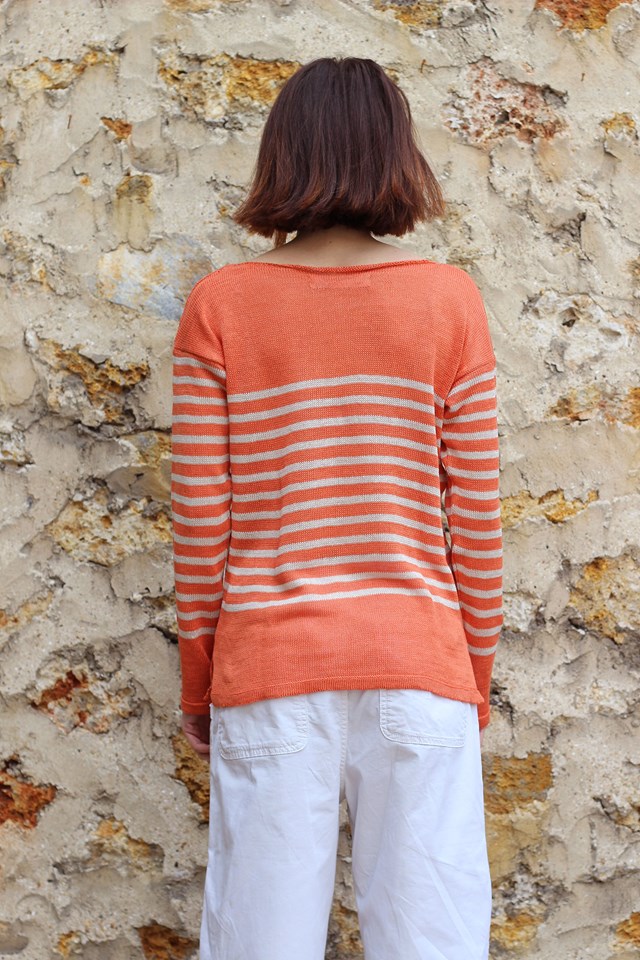 Marinière col bateau 100% lin - LIN/ORANGE 25