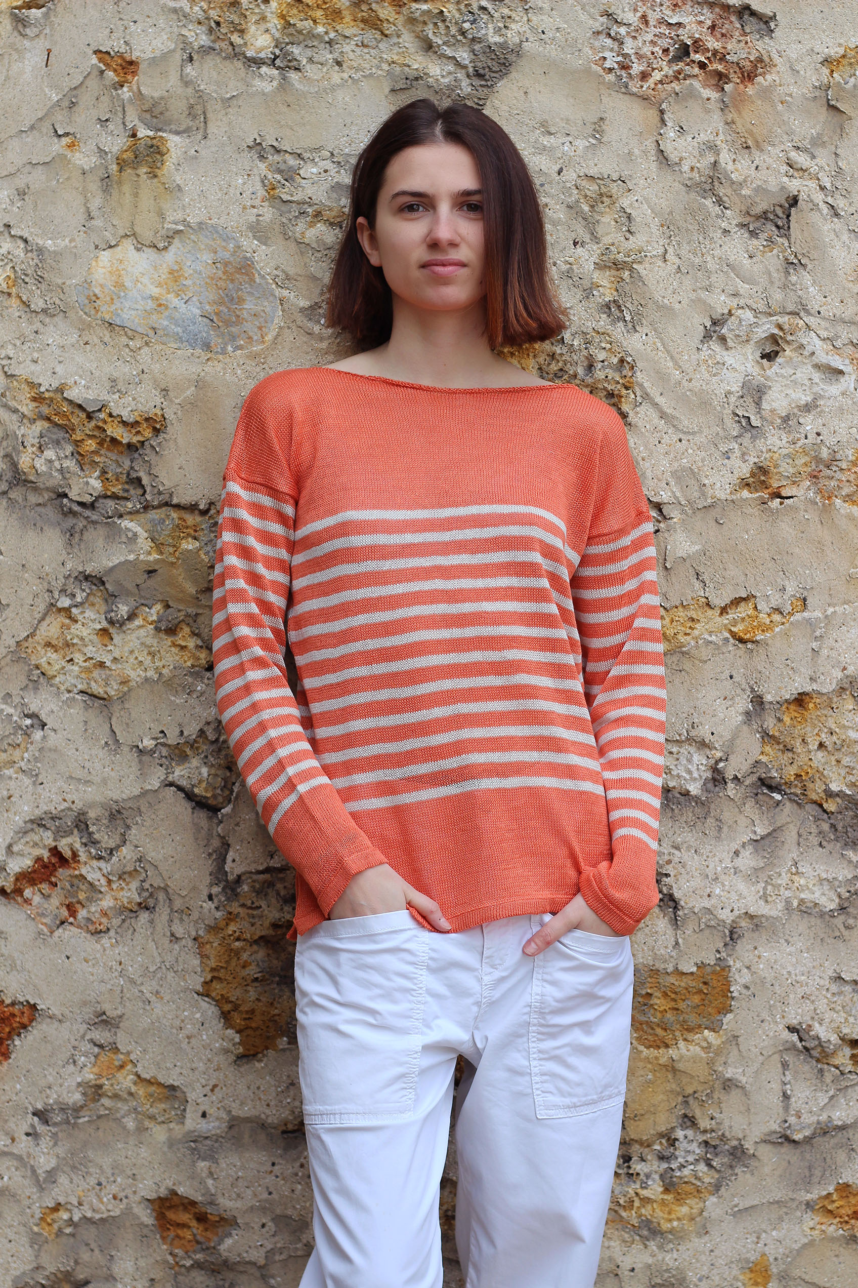 Marinière col bateau 100% lin - BLEU NUIT/LIN 22