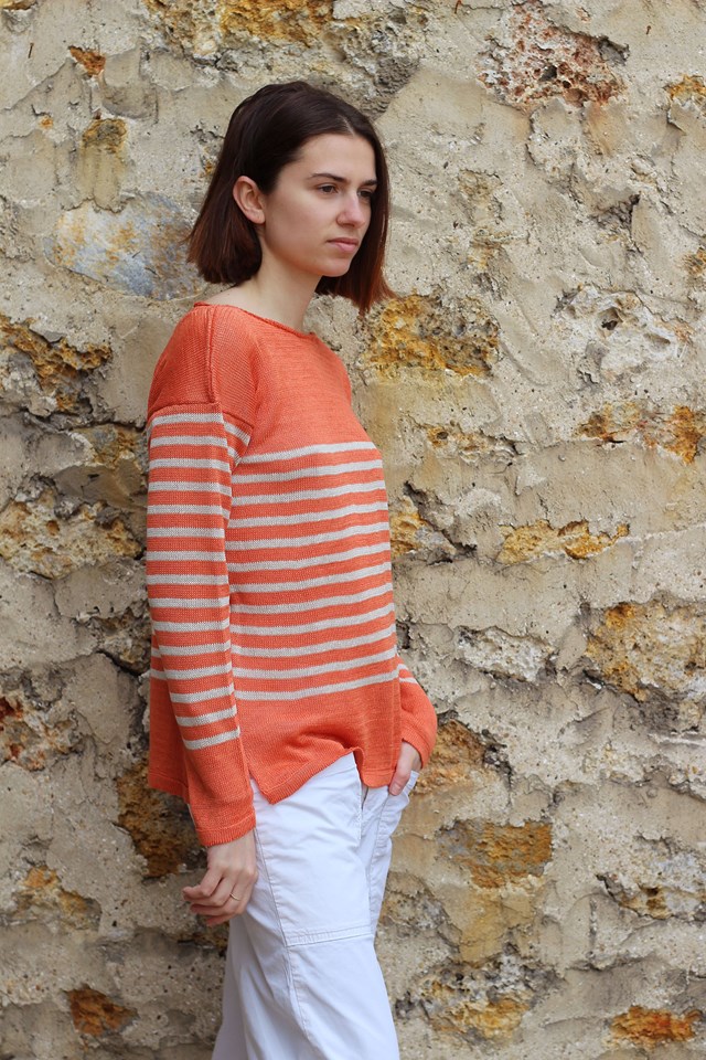 Marinière col bateau 100% lin - LIN/ORANGE 24