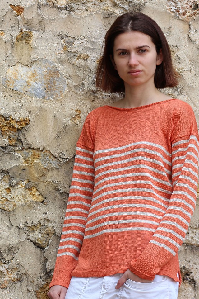Marinière col bateau 100% lin - LIN/ORANGE 23