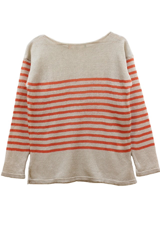 Marinière col bateau 100% lin - LIN/ORANGE 14