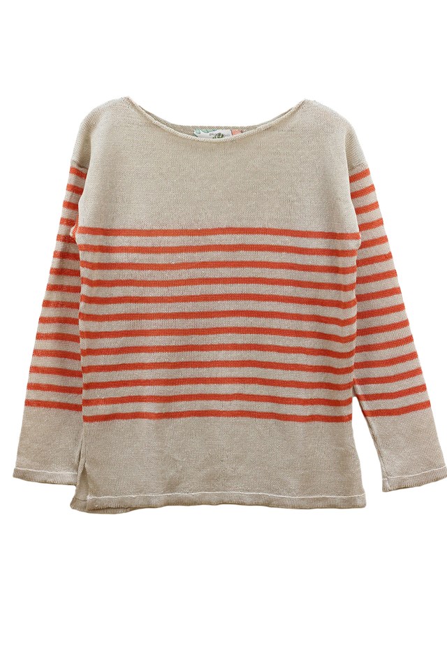 Marinière col bateau 100% lin - LIN/ORANGE 13
