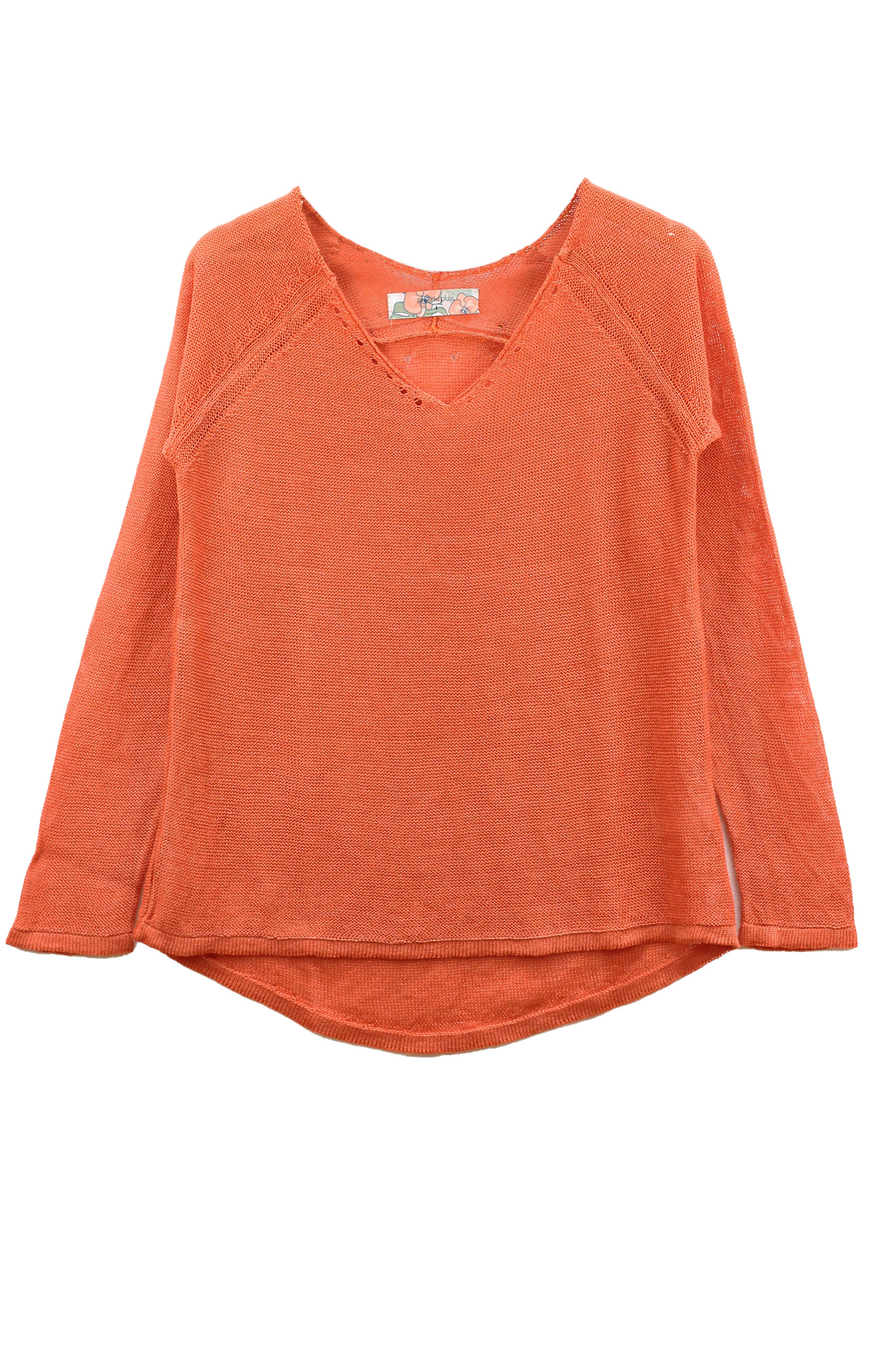 Pull persil col V 100% lin  -BLEU ROY - 100% Made in France 16