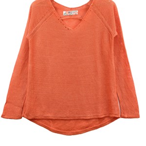 Pull persil col V 100% lin  -CITROUILLE - 100% Made in France