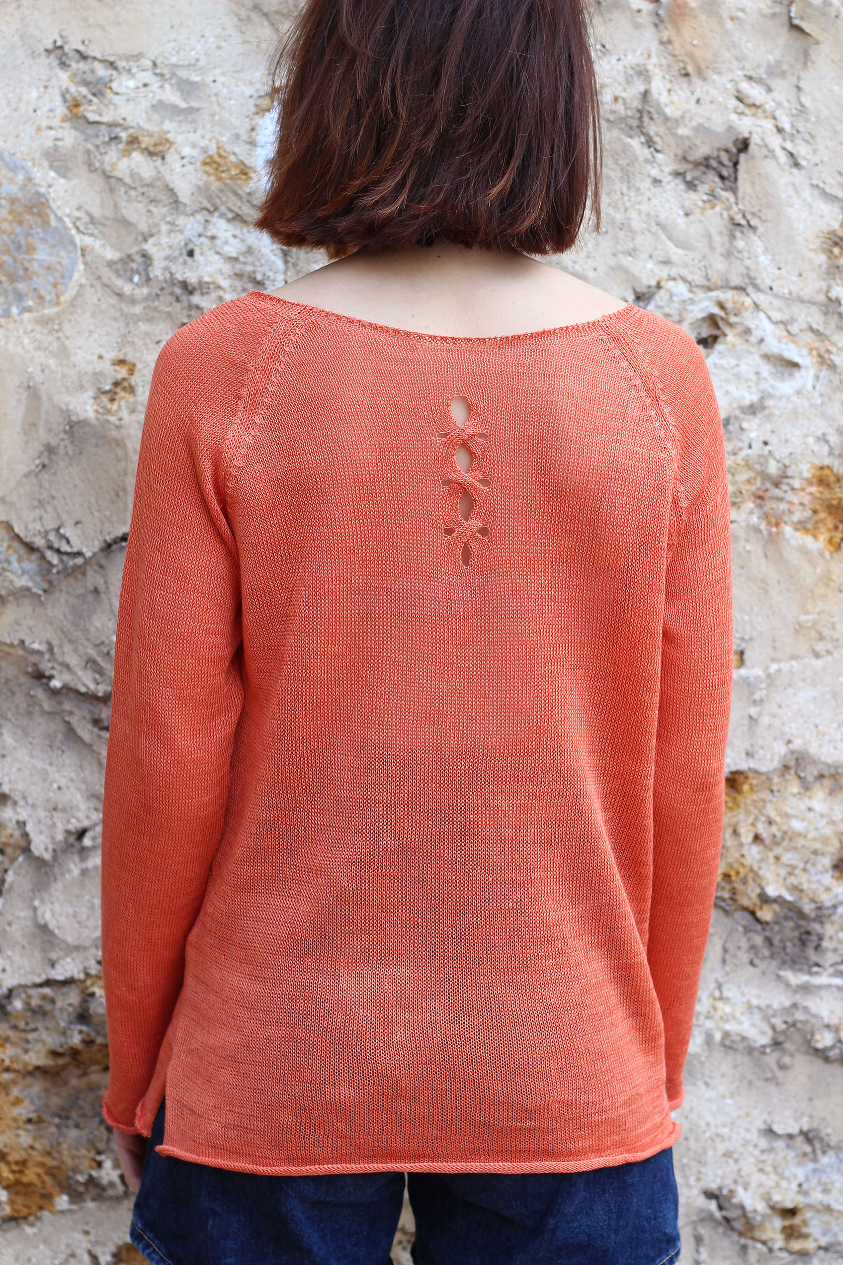 Pull Oseille col bateau 100% lin, Made in France - CITROUILLE 23