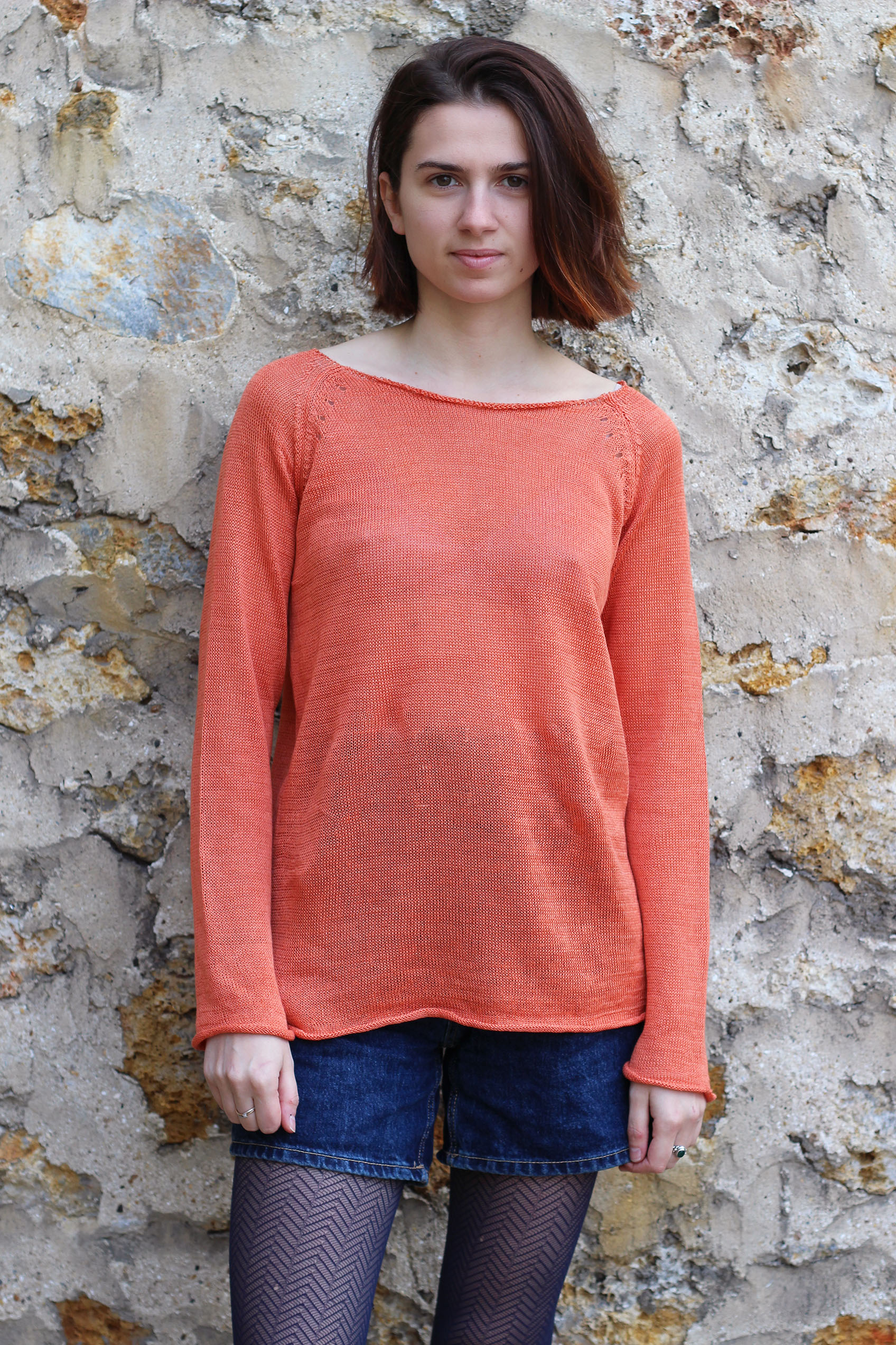 Pull Oseille col bateau 100% lin, Made in France - CITROUILLE 19