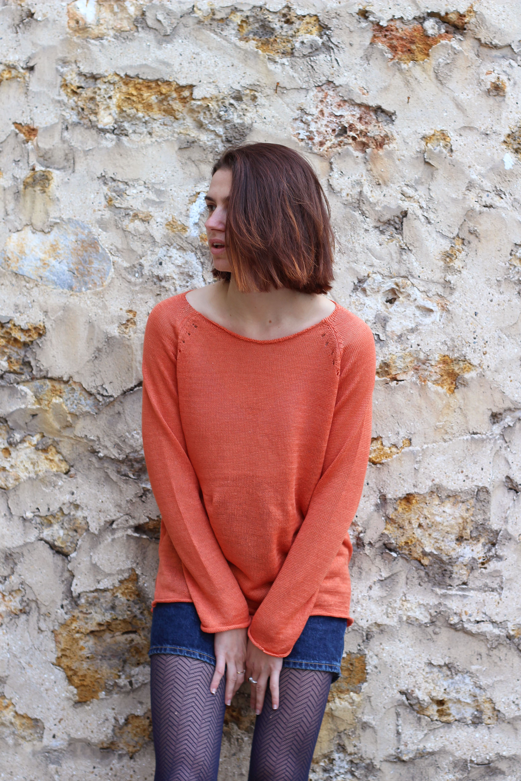 Pull Oseille col bateau 100% lin, Made in France - CITROUILLE 20