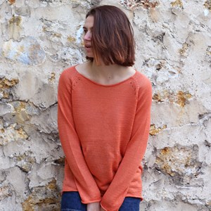 Pull Oseille col bateau 100% lin, Made in France - CITROUILLE