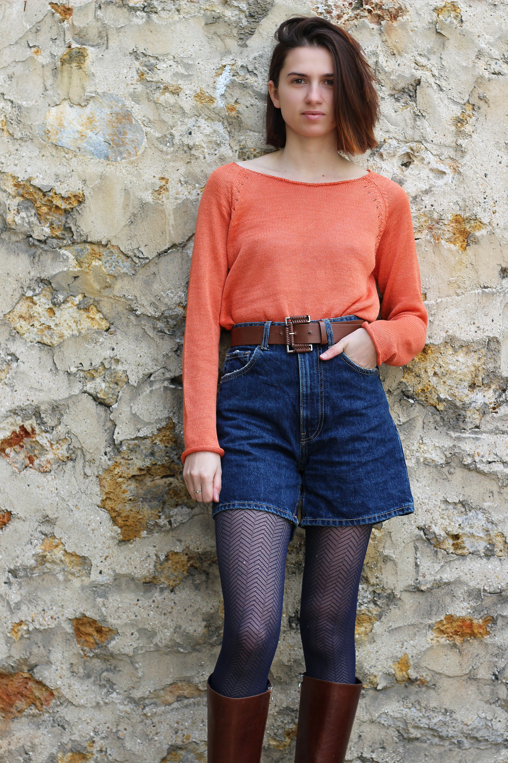 Pull Oseille col bateau 100% lin, Made in France - CITROUILLE 21