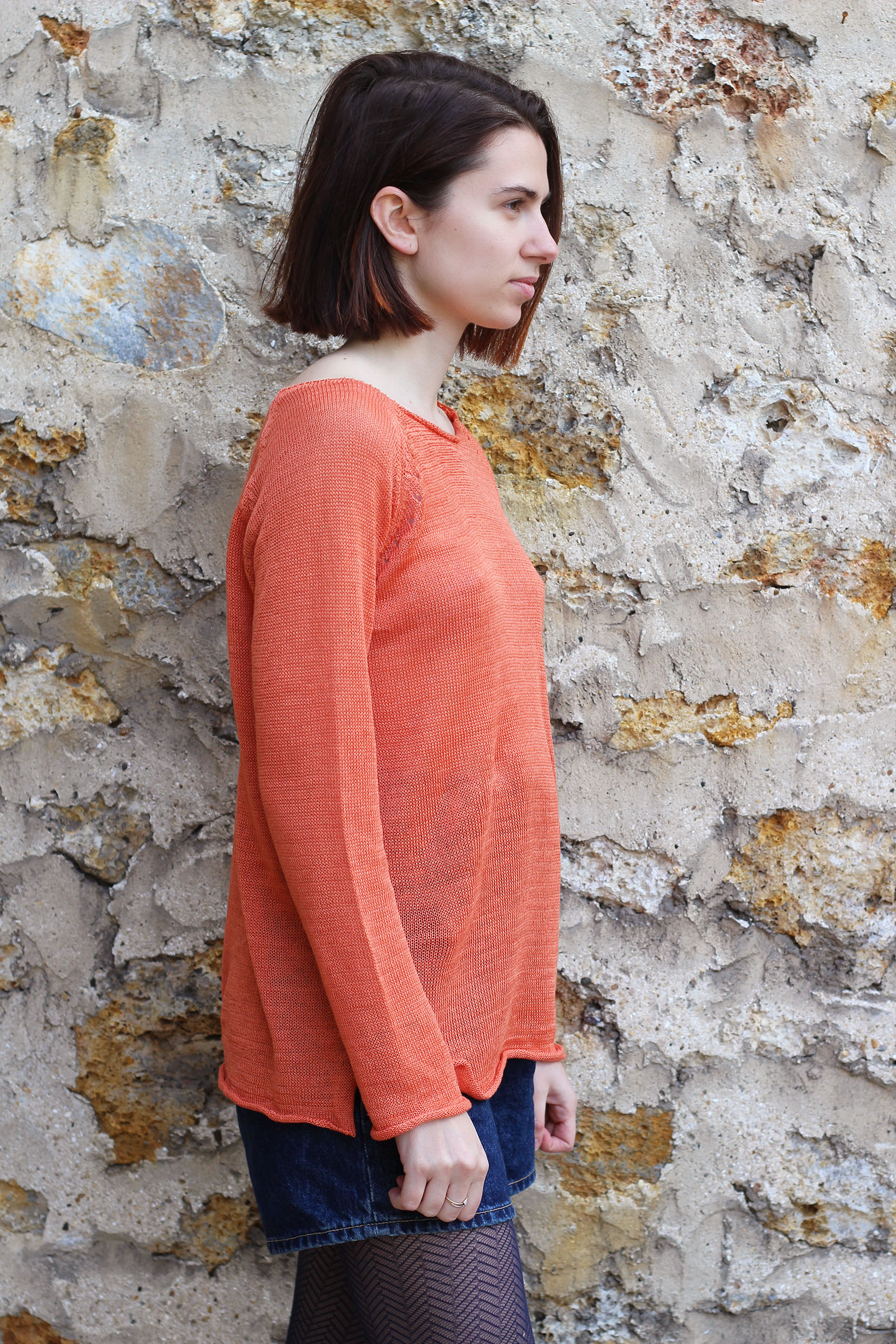 Pull Oseille col bateau 100% lin, Made in France - CITROUILLE 22