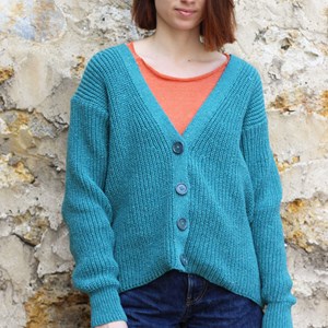 Gilet Baobab BLEU MENTHOL 100% Made in France EN LAINE RECYCLÉE