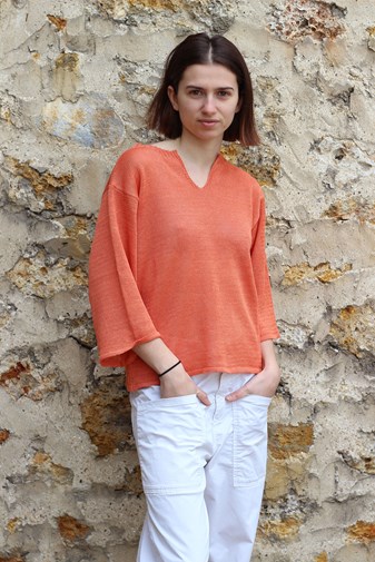 Pull Basilic 100% lin made in France - citrouille