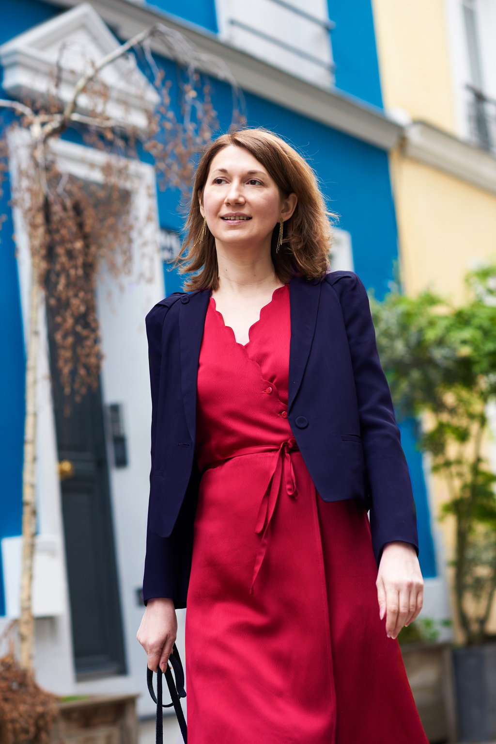 robe portefeuille rouge cerise robe col V robe midi cupro upcyclé made in France