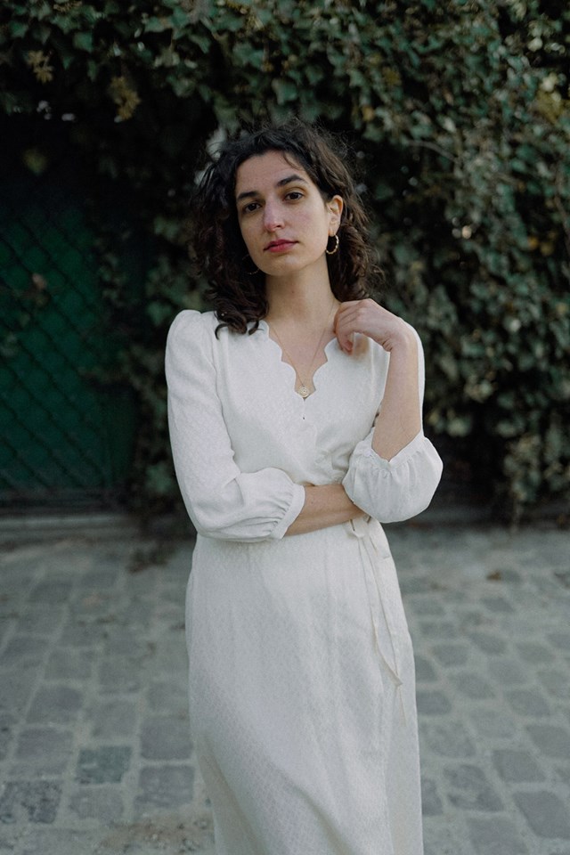 robe portefeuille blanc écru robe col V robe midi cupro upcyclé made in France