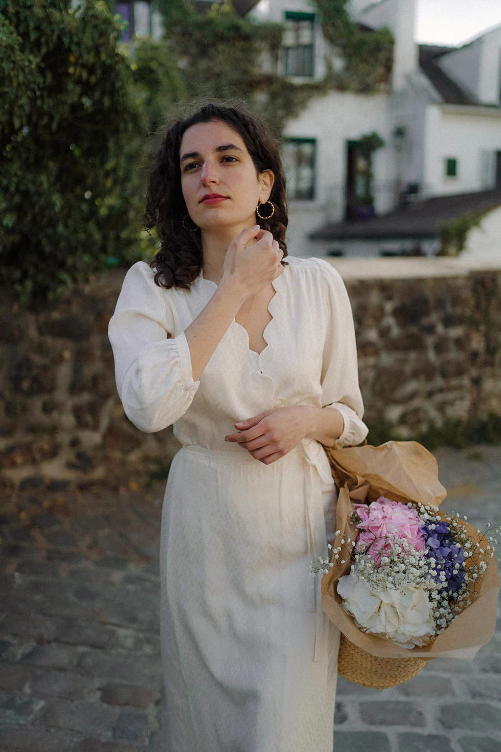 robe portefeuille blanc écru robe col V robe midi cupro upcyclé made in France