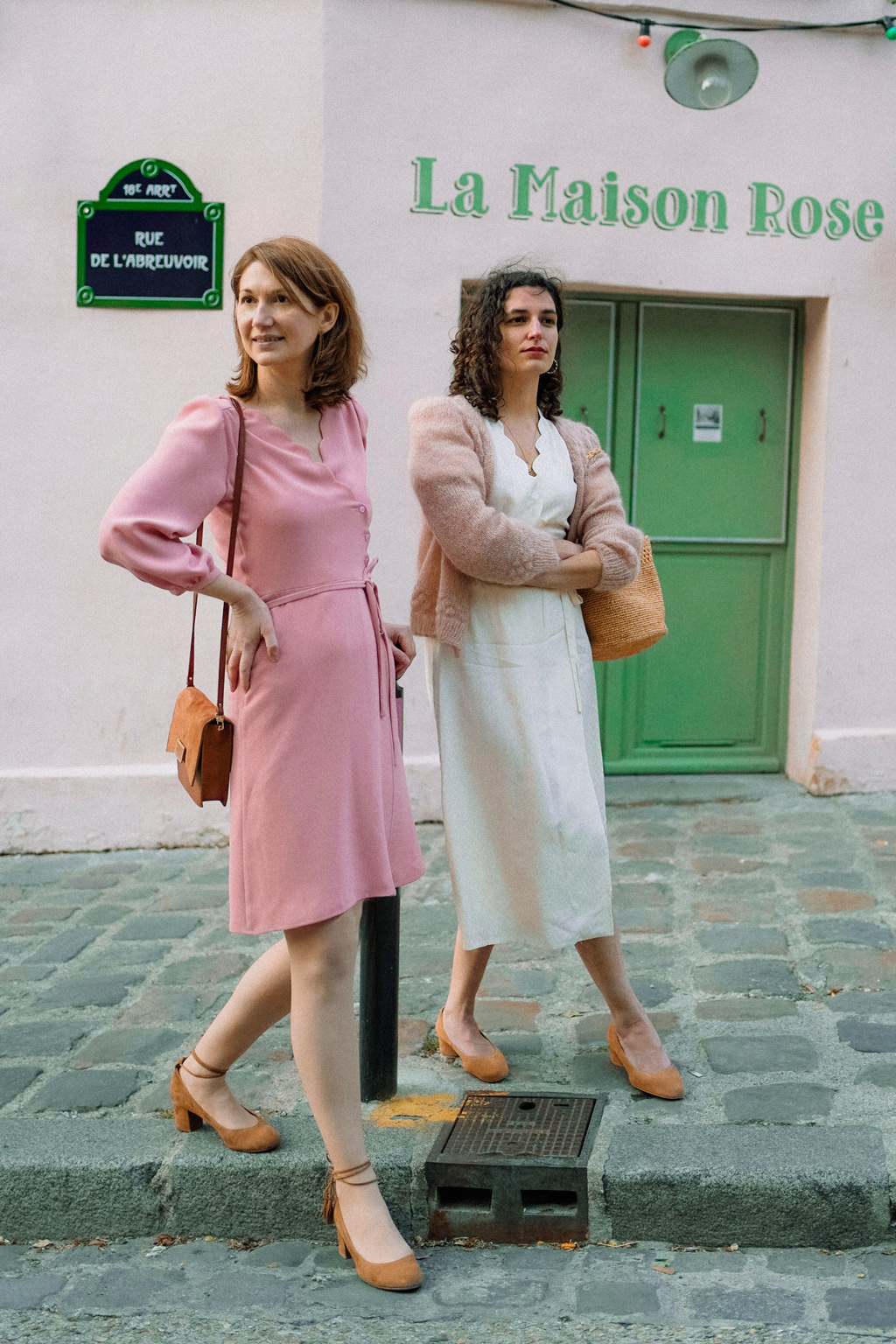 robe portefeuille vieux rose poudré col V robe midi viscose upcyclée made in France