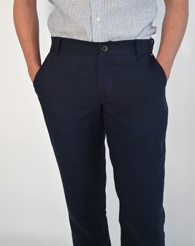 Pantalon Zhineau Droit Homme en 100% Lin Bleu Marine