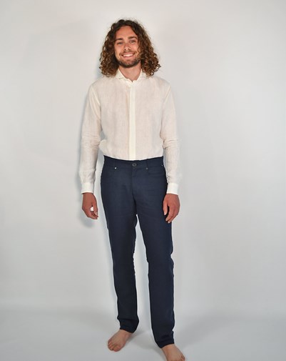 Pantalon Zanzibar Droit Homme en 100% Lin Bleu Marine